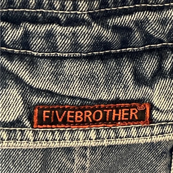 FiveBrother BIB OVERALL blue JEANS DENIM PANTS mens size 38 Baggy 90s grunge rip - Picture 4 of 16